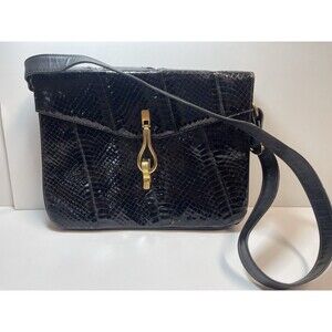 Vintage Robert Bestien Black Snakeskin Purse With Metal Closure Hardware